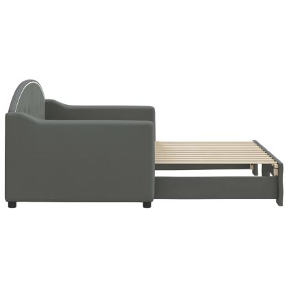 Канапе с изтеглящо разтегателно легло тъмносиво 80x200 см плат