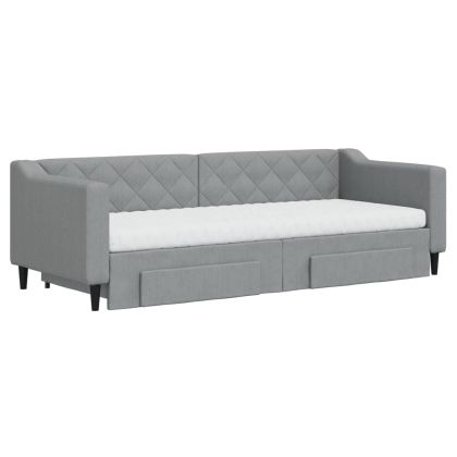 Канапе с изтеглящо легло и чекмеджета светлосиво 80x200 см плат