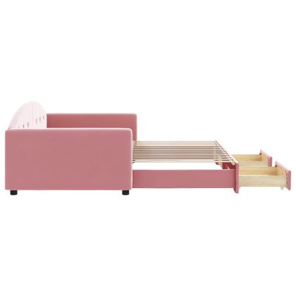 Канапе с изтеглящо легло и чекмеджета розово 100x200 см кадифе