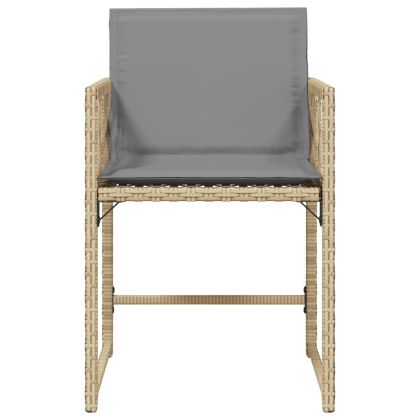 Градински столове с възглавници, 4 бр, бежови полиратан