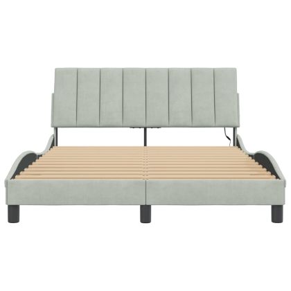 Рамка за легло с LED осветление без матрак Hanko, светлосива, 120x200 см, кадифе