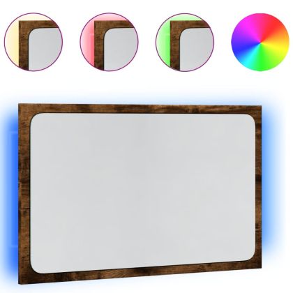 LED огледало за баня, опушен дъб, 60x8,5x38 см, инженерно дърво