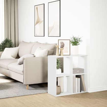 Разделител за стая, библиотека, бял, 69,5x29x69,5 см, инженерно дърво