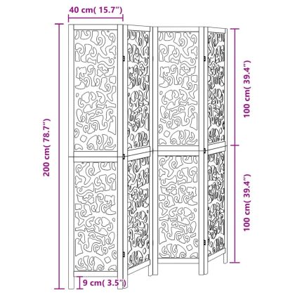 Разделител за стая, 4 панела, черен, дърво пауловния масив