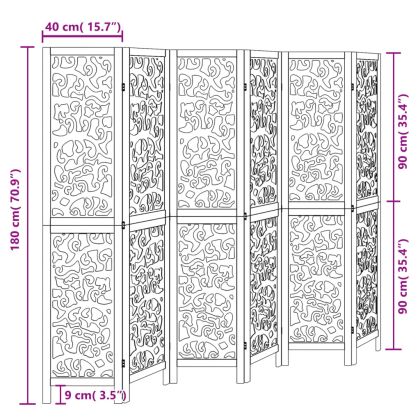 Разделител за стая, 6 панела, черен, дърво пауловния масив