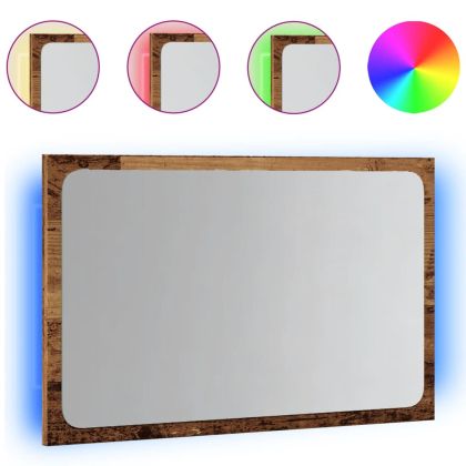 Огледало за баня с LED светлина, старо дърво, 60x8,5x38 cm