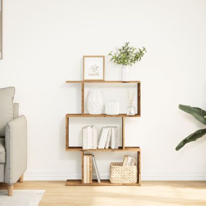 Разделител за стая / библиотека старо дърво 3 нива 70x24x97 см