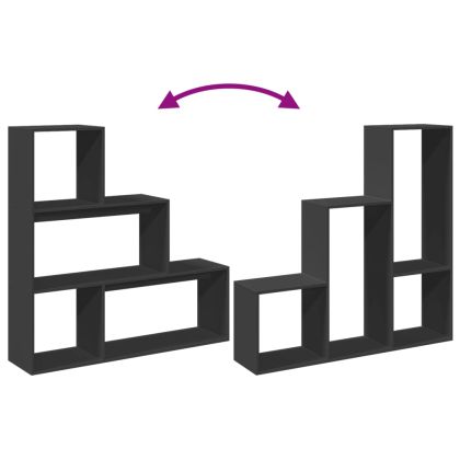 Разделител за стая / библиотека, 3 нива, черен, 123x29x123 см