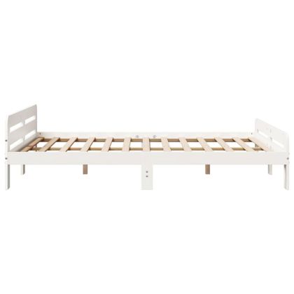 Рамка за легло без матрак, бял, 140x200 см, бор масив