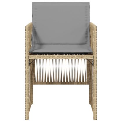 Градински столове с възглавници, 4 бр, бежови полиратан