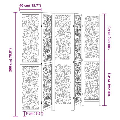 Разделител за стая, 5 панела, черен, дърво пауловния масив