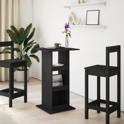 Бар маса с рафт, черна, 60x60x102 см, инженерно дърво