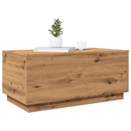 Маса за кафе с LED осветление, дъб артизан, 90x50x40 см