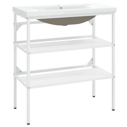 Рамка за мивка за баня с вграден умивалник, бяла, желязна