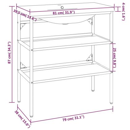 Рамка за мивка за баня с вграден умивалник, бяла, желязна