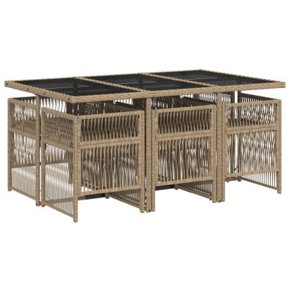 Градински комплект с възглавници 7 части бежов микс полиратан