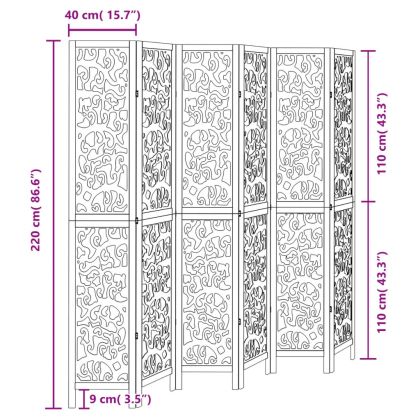 Разделител за стая, 6 панела, черен, дърво пауловния масив