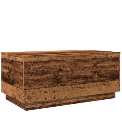 Маса за кафе с LED осветление, старо дърво, 90x50x40 см