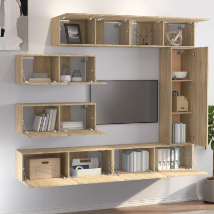 Комплект ТВ шкафове от 7 части, сонома дъб, инженерно дърво7