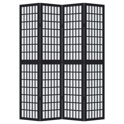 Разделител за стая, 4 панела, черен, дърво пауловния масив