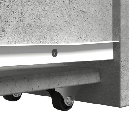 Тесен скрин за баня с колелца, бетонно сив, инженерно дърво