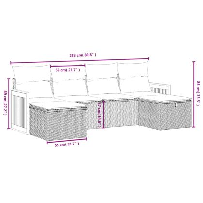 Градински диван с възглавници 6 части бежов микс полиратан