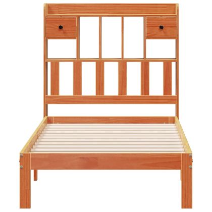 Легло с рафтове за книги без матрак кафяв 90x190 см бор масив