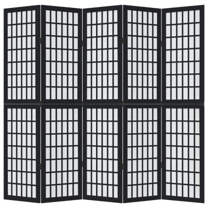 Разделител за стая, 5 панела, черен, дърво пауловния масив