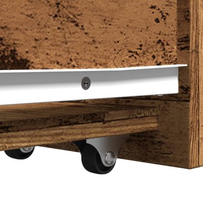 Тесен скрин за баня с колелца, старо дърво, инженерно дърво