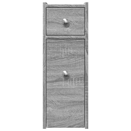 Тесен скрин за баня с колелца, сив сонома, инженерно дърво