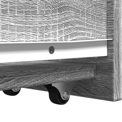 Тесен скрин за баня с колелца, сив сонома, инженерно дърво