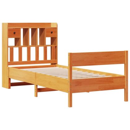 Легло с етажерка за книги, без матрак, 100x200 см, бор масив