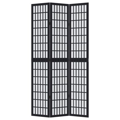 Разделител за стая, 3 панела, черен, дърво пауловния масив