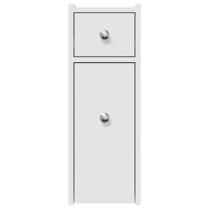 Тесен скрин за баня с колелца, бял, инженерно дърво