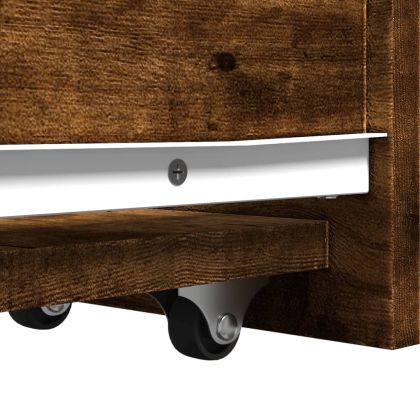 Тесен скрин за баня с колелца, опушен дъб, инженерно дърво