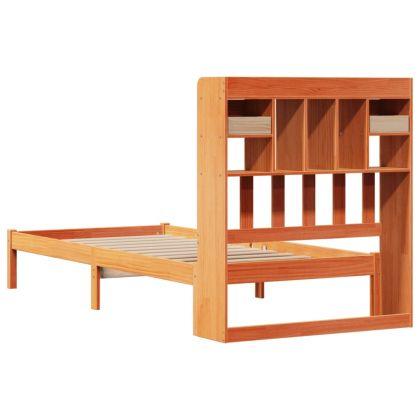 Легло с етажерка за книги, без матрак, 100x200 см, бор масив