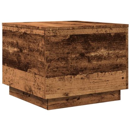 Маса за кафе с LED осветление, старо дърво, 50x50x40 см