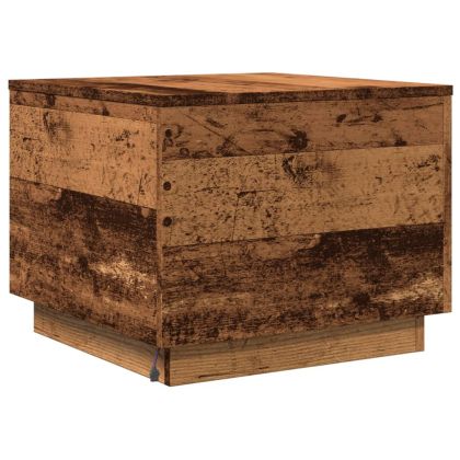 Маса за кафе с LED осветление, старо дърво, 50x50x40 см