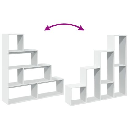 Разделител за стая / библиотека, бял, 4 нива, 143,5x29x143,5 см