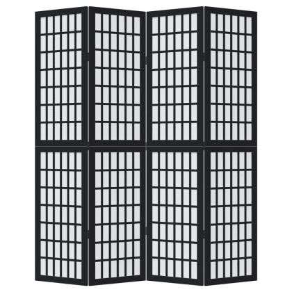 Разделител за стая, 4 панела, черен, дърво пауловния масив
