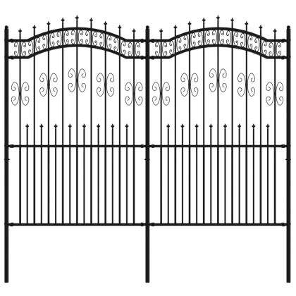 Градинска ограда с връх тип „копие“, черна, 240x175 см, прахово боядисана стомана