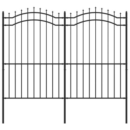 Градинска ограда с връх тип „копие“, черна, 239x175 см, прахово боядисана стомана