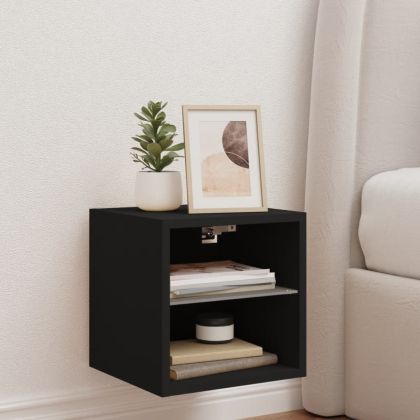 Стенен ТВ шкаф с LED осветление, черен, 30x28,5x30 см