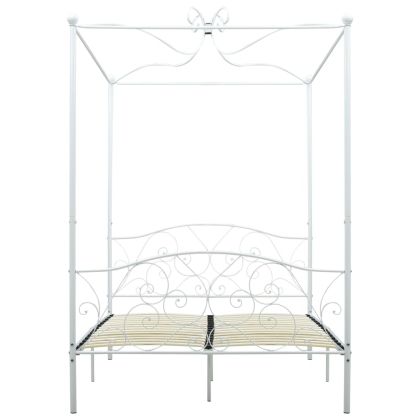 Рамка за легло с балдахин, бяла, метал, 120x200 см