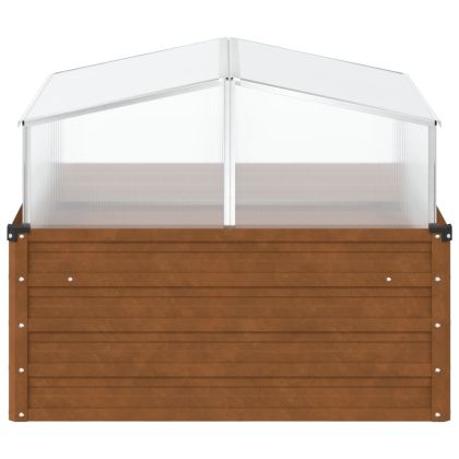 Градинска кашпа с оранжерия, обветрена стомана