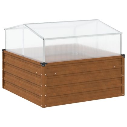 Градинска кашпа с оранжерия, обветрена стомана