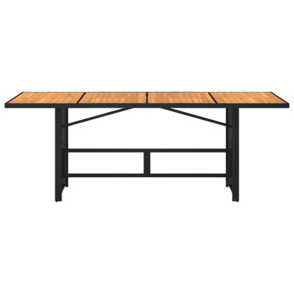 Градинска маса с плот от акация, черно, 190x80x75 см, полиратан