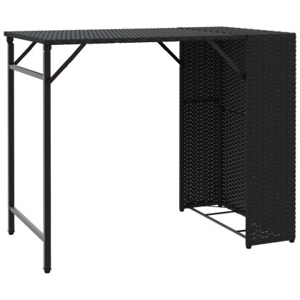 Градински трапезен комплект, 5 части, сгъваем, черен, полиратан