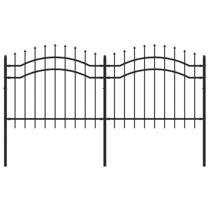 Градинска ограда с връх тип „копие“, черна, 239x100 см, прахово боядисана стомана