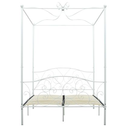 Рамка за легло с балдахин, бяла, метал, 140x200 cм